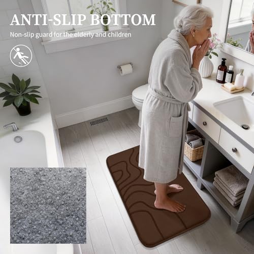 YIHOUSE Memory Foam Bathroom Rugs Sets 2 Piece - Extra Thick Ultra Soft Absorbent Bath Mat Set, Non-Slip Machine Washable Bath Rugs for Bathroom, Tub & Shower, Home Decor (17"x24"+20"x46", Coffee) - color: Coffee, size: 1'5" x 3'10" (17"x24"+20"x46")
