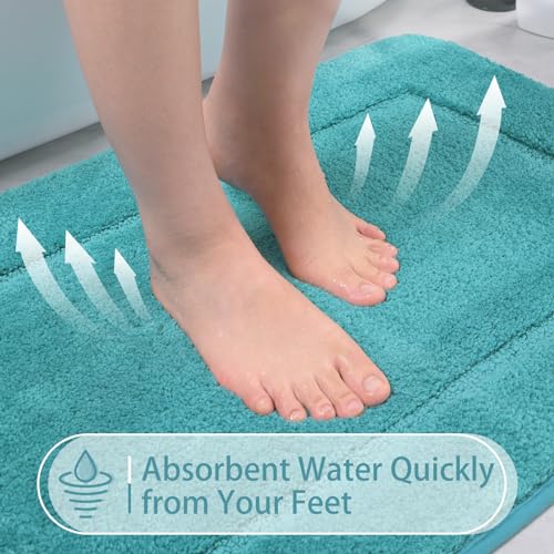 LOCHAS Bathroom Rug Set Teal Blue, Soft Bath Rug Set 2 Piece, Toilet Mat U-Shaped 20x20 and 34x20 Bath Rugs, Quickly Dry Mats for Bathroom, Tub, Washable, Super Absorbent Floor Mat - color: Teal Blue, size: 34" x 20" Plus 20" x 20" (U-Shape)