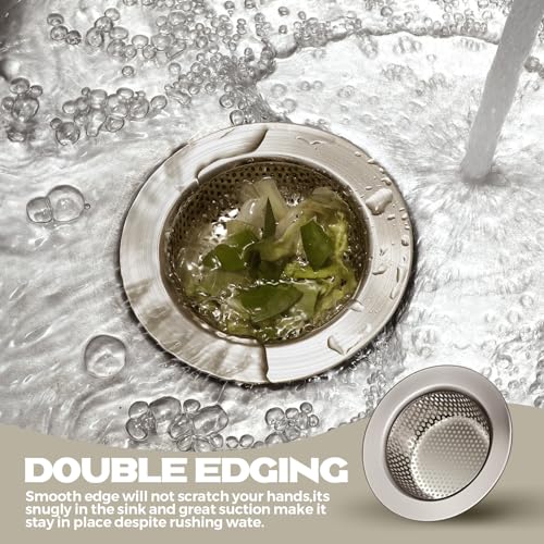 Retisee 2 Pcs Sink Strainer Stainless Steel Kitchen Sink Drain Strainer Basket Cover Mesh Hair Food Catcher, Large Wide Rim of 4.4 Diameter(Brushed Silver) - color: Brushed Silver