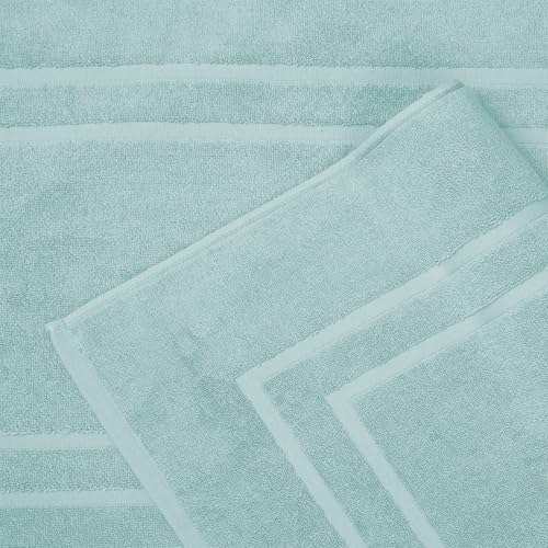 Feather & Stitch 2 Piece Towel Like Bath Mats (30x21 Inch) 100% Cotton Terry Bath Mats, Bathroom Shower Floor Mats [NOT A Bathroom Rug], Soft Absorbent Washable Mats - Sea Foam - color: Sea Foam