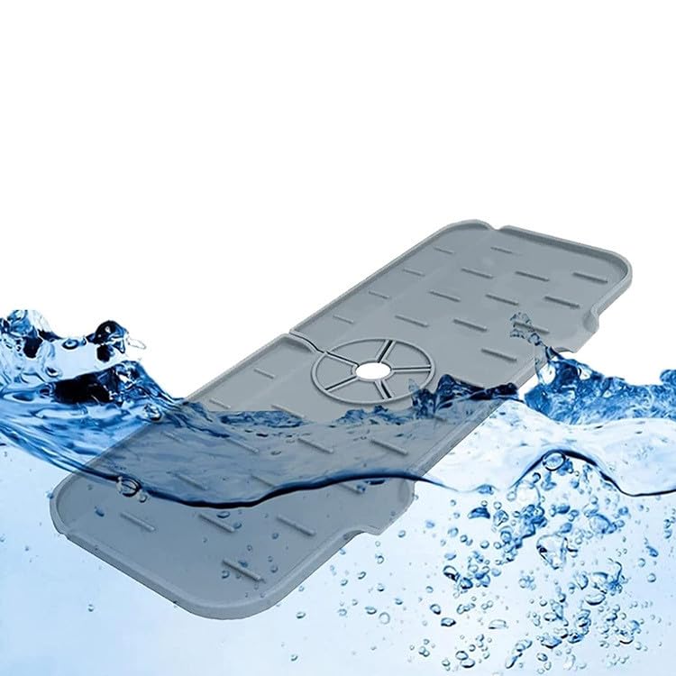 2Pcs Silicone Kitchen Sink Splash Guard Faucet Handle Drip Catcher Tray Mat For Kitchen Counter Bathroom Kitchen (Grey) - color: Grey