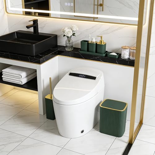 Bathroom Accessories Set-9PC Set, Complete Bathroom Decor & Home Decor, Bathroom Set with Toilet Brush, Trash Can, Soap Dispenser,Modern Home Bath Essentials (Green, Bath Set) - color: Green&gold, size: 9-Piece Bath Set