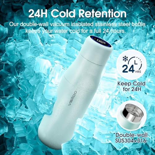 VSITOO S1 15oz Mini Insulated Stainless Steel Self-Cleaning Water Bottle | Mini 15oz Insulated Bottle for Purses & School Bags, With Auto Self-Cleaning, Touchscreen, 30-Day Battery & 24H Cold - color: Blue, size: 14.8 Ounces
