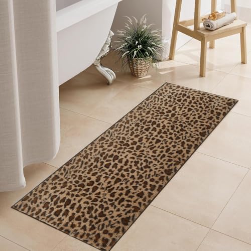 Bathroom Rugs Leopard Print Bath Mats Cheetah Fluffy Rug 20X47 Inch Non Slip Bath Rug Washable Bath Mat Shower Rug for Bathroom Floor Sink Shower Vanity - size: 1'8" x 3'11" (Rectangular)