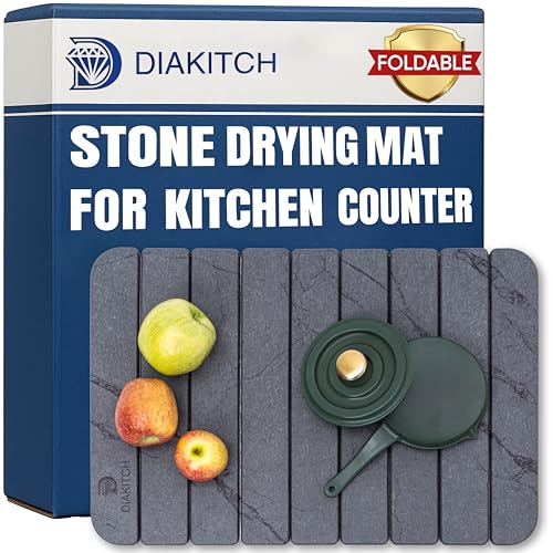 Stone Drying Mat for Kitchen Counter – Super Absorbent Stone Dish Drying Mat, Foldable & Quick Dry, Diatomaceous Earth Mat for Dish & Bottle, Ideal for Kitchen - 23.6" x 15.4", Dark Grey