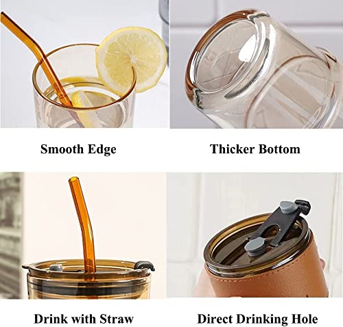 BLUEPOLAR 13oz/400ml Glass Tumbler Water Cup with Straw and Lid, Sealed Carry on for Coffee, Iced Tea, Thick Wall Insulated Amber 2-Pack - color: Amber-2Pack