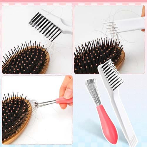 Boao 2 Pcs Hair Brush Cleaning Tool Set,2-in-1 Double Headed Hair Brush Comb,Metal Toothed Cleaner Dirt Remover, Portable Hairbrush Cleaner Tool for Removing Dust Home Salon Use(Pink and White) - color: Pink and White