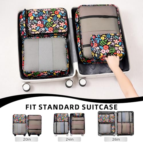 BAGAIL 8 Set Packing Cubes Luggage Packing Organizers for Travel Accessories-Black Floral - color: Black Floral, size: 8 Set