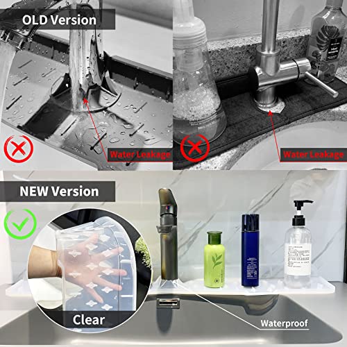 Gosmol Kitchen Faucet Sink Splash Guard Silicone Faucet Mat Clear XXL 30 In | Drip catcher tray mat, sink splash guard behind faucet area; Faucet Mat for Kitchen Sink bathroom faucet guard & draining mat