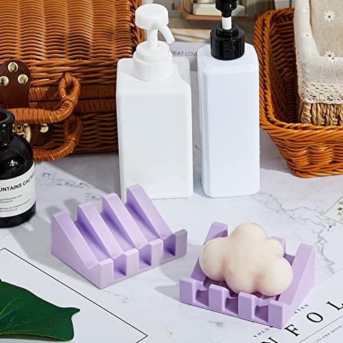 Cunhill 2 Pieces Silicone Soap Dish Self Draining Soap Dish Shower Waterfall Bar Soap Holder Tray with Drain Soap Saver for Kitchen Bathroom Accessories (Light Purple) - color: Light Purple