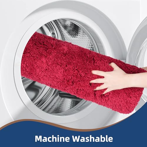 3 Pieces Luxury Bathroom Rug Set with U-Shaped Toilet Rug, Non-Slip Rubber Bottom, Thick Microfiber Fluffy Plush, Water Absorption, Quick Dry, Ultra Soft, Bath Mats for Bathroom, Tub(Dark Red) - color: Dark Red