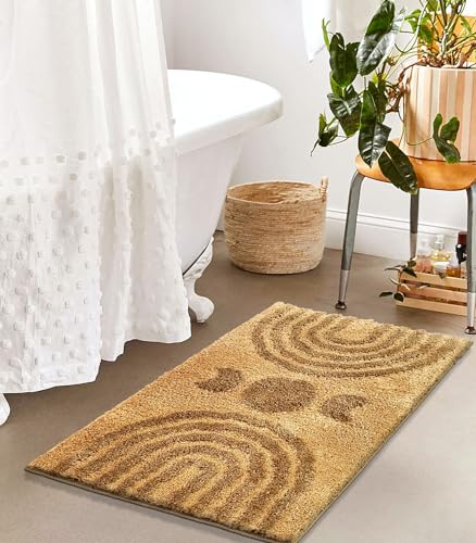 Boho Bathroom Rugs Cute Bohemian Bath Rug Non-Slip Microfiber Abstract Bath Mat for Bedroom Small Carpet Home Decor Soft Funny Khaki Washable Rugs for Bathtub/Vanity/Toilet 20x32 inch - color: Tan, size: 1'8" x 2'8" (Rectangular)