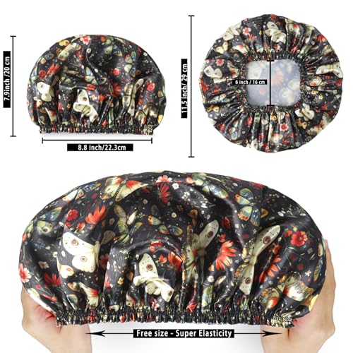 Shower Cap for Women,4 PCS Elastic and Reusable Bath Caps, Double Layers Shower Caps Reusable Waterproof, Bathing Shower Caps, Environmental Bath Hair Protection Cap - Butterfly B - color: Butterfly B