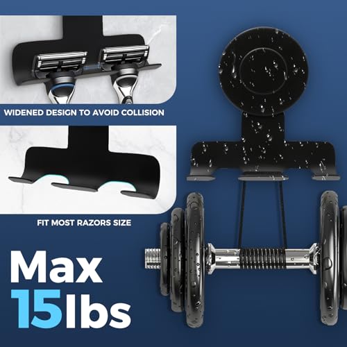 Suction Cup Razor Holder for Shower,Heavy-Duty 7KG Suction Hooks for Razor,Towel,Loofah,Removable Damage-Free Metal Shower Hook,Shaver Holder,2 Pack(Matte Black) - color: Matte Black