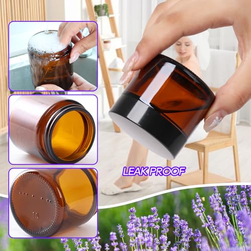 3 Pack Amber Glass Jars with lids, 4 oz, 2oz and 1 oz, Reusable Sample Jars | Small Cosmetic Containers with Inner Liners, Leak-Proof Travel Jars for Lotions, Scrubs, and Candle Making, Labels & Spatulas - color: Amber-1-3oz-3pcs