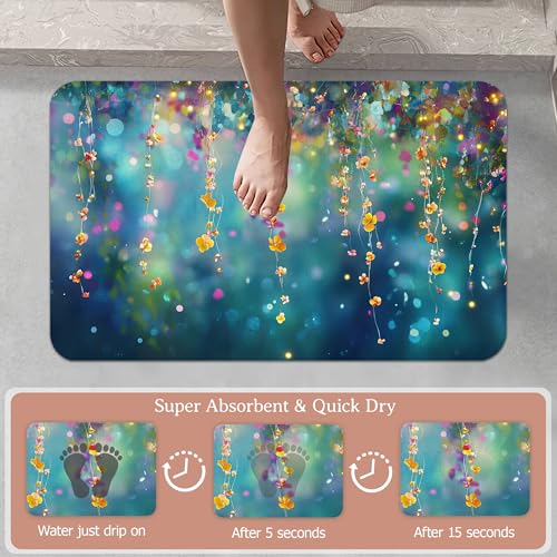 Non Slip Bath Mat,Abstract Flowers Bathroom Decor,Spring Floral Diatomaceous Bath Mat Quick Dry Absorbent Bathroom Rugs-Shower Rug for Kitchen Laundry Bathtub Shower 17"x29.5" - color: Abstract Flowers,spring Floral