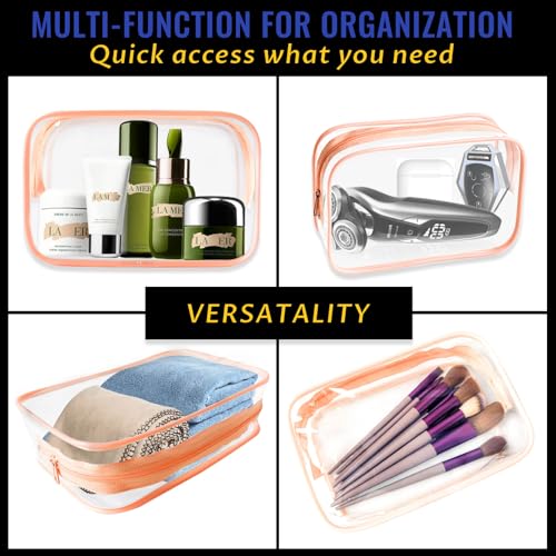 16 Pieces Clear Makeup Bags Bulk, TSA Approved Toiletry Bag for Travel, PVC Waterproof Travel Pouches Clear Pouch with Zipper for Men and Women Carry-on Travel Essentials Cosmetic Bags (Orange) - color: Orange-M