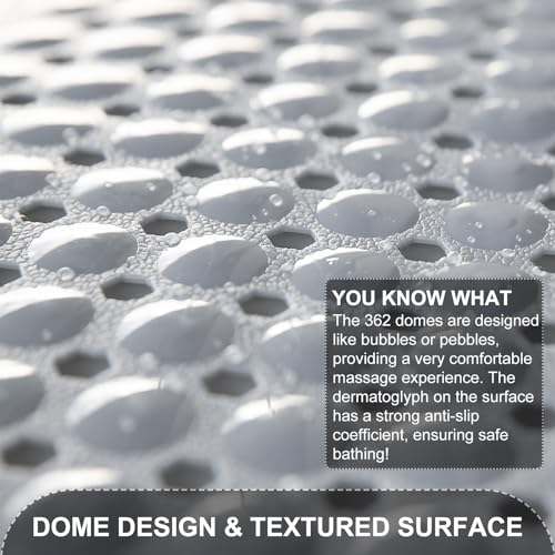 TEESHLY Bath Tub and Shower Mats, Non Slip 40 x 16 Inch Extra Large Bathtub Mat, Machine Washable Bathmat with Drain Holes, Suction Cups for Bathroom Floor, Gray - color: Gray