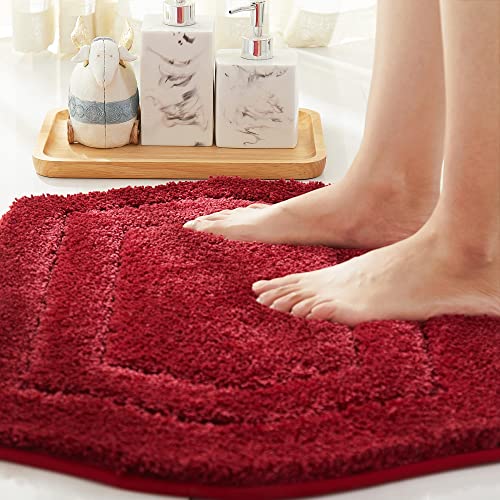 COSY HOMEER Extra Thick Bath Linen Sets Rugs for Bathroom - Anti-Slip Bath Mats Soft Plush Yarn Shaggy 100% Strong Polyester Living Room Bedroom Water Absorbent(Red,24x36 - Inches) - color: Red, size: 2' x 3' (Oval)