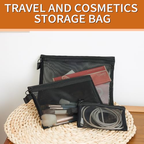 3-Pack Mesh Makeup Bag – mesh bags，Ideal Diaper Bag Organizer & Small Purse Pouch, Perfect for Travel and Daily Use forTravel Toiletry Bag - color: 3 black items