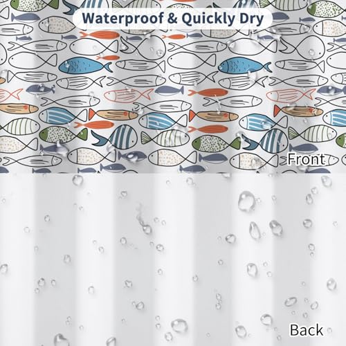 Fabric Shower Curtain with Hooks, Waterproof & Washable & Polyester, Fun Colorful Ocean Swiming Fish Shower Curtains for Bathroom, Funny Nautical Coastal Sea Bathroom Curtain, House Gift, 71x74 Inch - color: Multicolor Fish