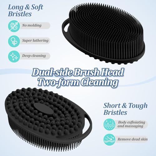 Silicone Back Body Face Scrubbers Set 4PCS, 15.35’’ Back Scrubber Soft Body Scrubber for Dual-Side Usage, Easy-to-Hold Soft Bath Glove & Face Scrubber for Good Foaming Deep Cleaning(Black) - color: Black*4