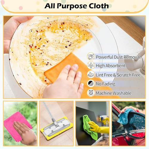 20 Pack Microfiber Cleaning Cloth, Lint-Free Car Wash Towels, All-Purpose Absorbent Cleaning Rags for Housekeeping, Dust Cloth for Office, Mechanic, Automotive, 5 Colors - color: Green, Orange, Blue, Yellow, Pink