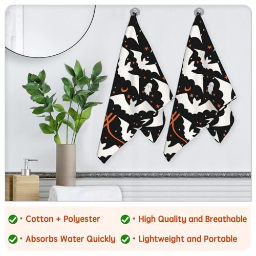 Happy Halloween Hand Towels for Bathroom 14.4 x 28.3 Inch Cute Ghost Bath Towel Set of 2 Halloween Bat Hand Towel Holiday Kitchen Towels for Bathroom Hotel Gym Spa Decor - color: Ghost Bat