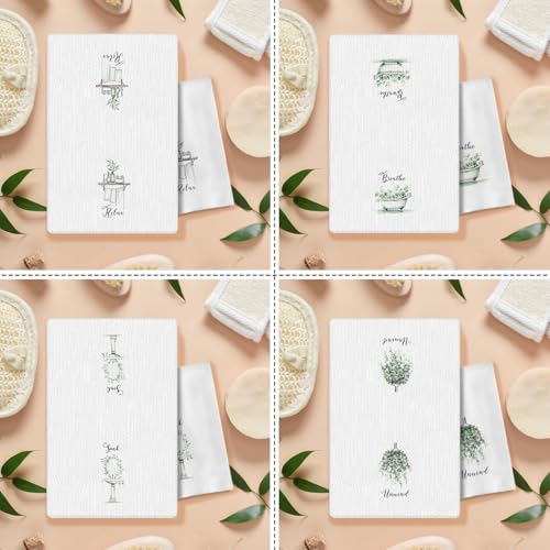Boho Botanical Bathroom Hand Towels Set of 4, Relax Breathe Soak Unwind Decorative Hand Towels for Gym Yoga Spa Bathroom Decor, 16x24 Inches(Style L) - color: N