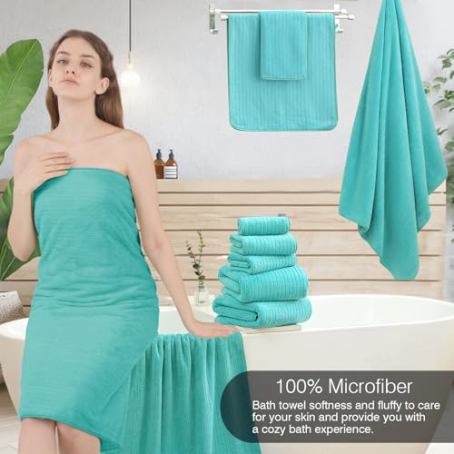 18 Piece Family Bath Towel Set Include 6 Bath Towels,6 Hand Towels and 6 Washcloths Soft Bathroom Towel with Hanging Loops,Highly Absorbent Quick Dry Towels Set for Bathroom,Hotel and Spa- Dark Cyan - color: Dark Cyan, size: 18-Piece Set