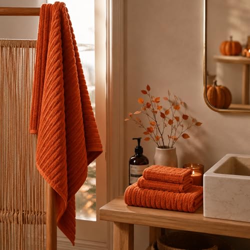 6-Piece Bath Towel Set(30"x60"), 2 Large Bath Towel Sheets, 2 Hand Towels and 2 Washcloths - Highly Absorbent Quick Dry Microfiber,Ultra Soft Towel Set for Bathroom (Burnt Orange) - color: Burnt Orange, size: 30x60 Bath Towel Set of 6