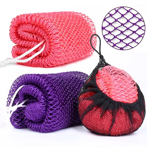 2 Pack African Net Sponge Exfoliating Body Scrubber Bath Sponge for Daily Use (Pink + Deep Purple) - color: Pink + Deep Purple