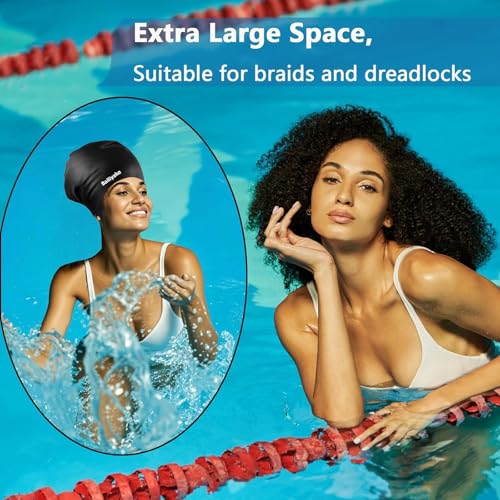 3 Pack Extra Large Swim Cap for Braids & Dreadlocks - Waterproof Silicone Swim Hat for Women with Long Thick Hair, Protective Swim Cap Cover Ears for Swimming, Shower, Bathing - color: Black+Pink+White