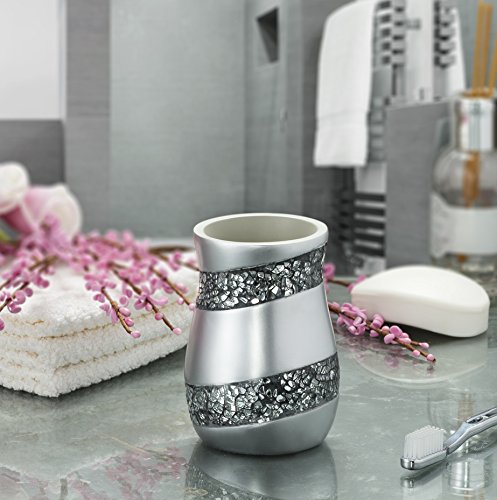 Creative Scents Silver Mosaic Bathroom Cup - Electric Toothbrush and Toothpaste Holder for Bathroom - Tooth Brush Holder Tumbler Cup for Toothbrushes, Toothpaste or Makeup Brushes (Silver)