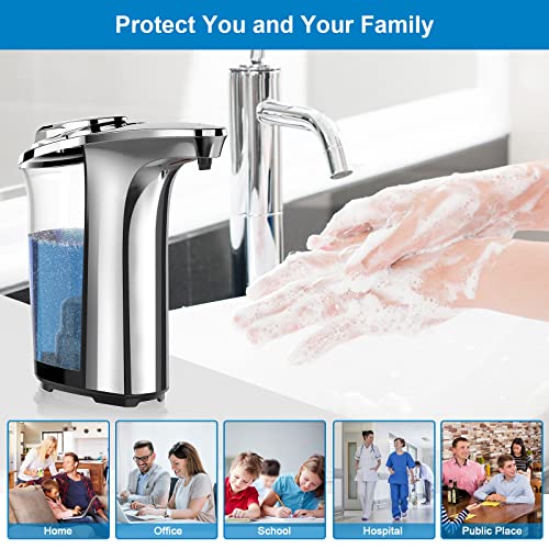 PZOTRUF Automatic Soap Dispenser, Touchless Dish Soap Dispenser 17oz/500ml with Upgraded Infrared Sensor, 5 Adjustable Soap Dispensing Levels, Liquid Hand Dispenser for Bathroom (Silver Set) - color: Silver Set