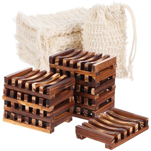 40PCS Soap Bags Holder Set,10 Wood Soap Dishes with Clear Moisture-Resistant Coating and 30 Cotton Linen Drawstring Soap Bag,Bars Bamboo Soap Saver Bag Set for Bathroom,Shower,Kitchen,Travel