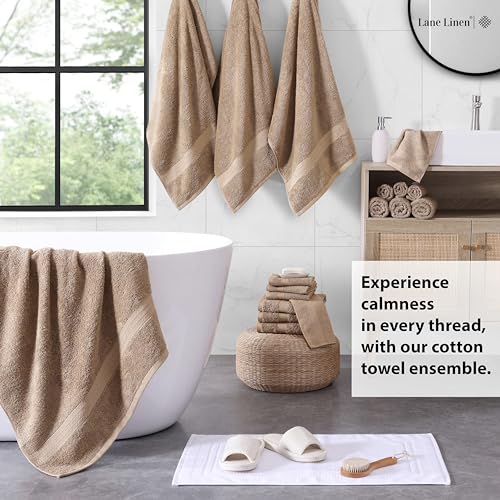 LANE LINEN 18 Piece Cotton Towel Set - Soft, Absorbent & Perfect Family Set - 4 Bath, 8 Washcloths, 6 Hand Towels for Bathroom - Ideal for Home, Spa & Gym - Quality You Can Trust - Taupe - color: 05: Taupe, size: 18 Piece Towel Set