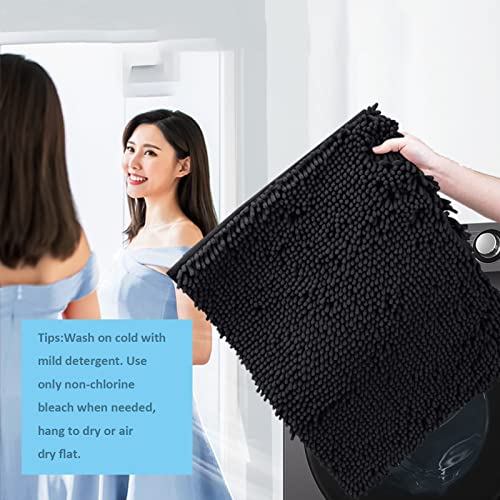 RUN HELIX Bathroom Rugs Set 2 Piece Thick Chenille Bath Mats, Soft Quick Dry Plush Absorbent Bath Rugs with Non-Slip PVC Backing, 32x20+24x16 Inch Black - color: Black, size: 32"L x 20"W + 24"L x 16"W