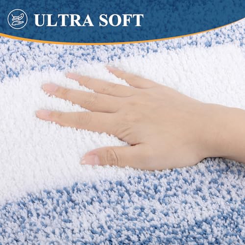 Bsmathom Bathroom Rugs Set, 2 Piece, Soft Plus Absorbent, Non Slip, Machine Washable, Blue (18"x26" Plus 18"x48") - color: Blue, size: 18"x26"+18"x48"
