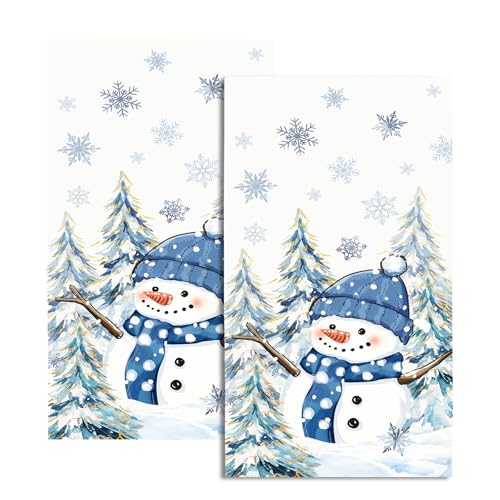 Winter Blue Snowman Hand Towels for Bathroom 14.4x28.3 Inch | Set of 2，Xmas Snowflake，Polyester Cotton，Breathable，for Winter Holiday Kitchen Hotel Gym Spa Decor - color: Winter Snowman