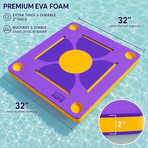 Floating Mahjong Table for Pool - Swimming Pool and Hot Tub Float Board for Card Games, Scrabble, Dominoes, Poker - Adults Pools Game Tray for Water and Lake - Domino Floater (Purple) - color: Purple