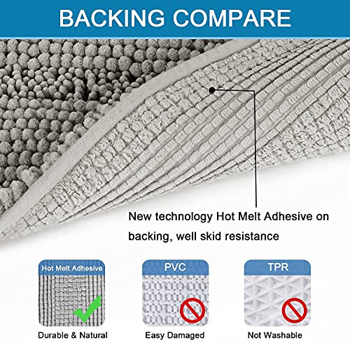 H.VERSAILTEX Bathroom Rugs Bath Rugs for Bathroom Non Slip Bath Mats Extra Thick Chenille Striped Rug 17" x 24" Absorbent Soft Shaggy Washable Dry Fast Bath Mats for Bath Room Floor - Dove - color: Dove, size: 17" x 24"