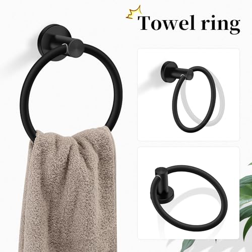 Matte Black Bathroom Hardware Set, Modern 24-Inch Towel Bar Set Wall Mounted, Towel Rack Set Black,Stainless Steel Bathroom Accessories Set Black,5-Pieces - color: Matte Black