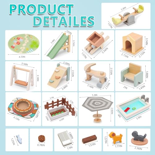 HAPGFS Wooden Doll House Furniture and Accessories Outdoor Play Set for Kids- Includes Slide, Swing, BBQ Grill, Pool & Garden - Perfect Doll House Decor Gift for Children 3-6 Years Birthday Christmas - style: Outdoor