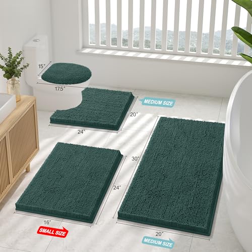 Smiry Luxury Chenille Toilet Rugs U-Shaped 20x20, Soft Absorbent Non-Slip Contour Bathroom Rugs for Toilet, Machine Washable Contoured Bath Mats, Green - color: Green, size: 20" X 20" Contour Rug