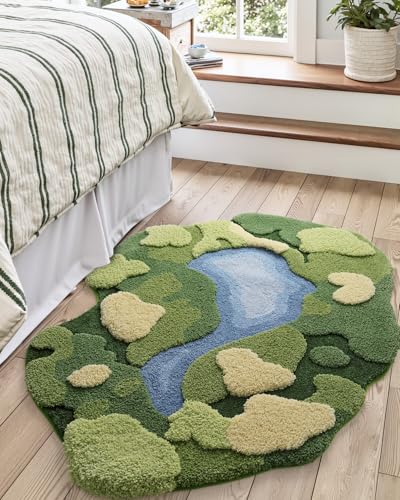 DEXI Moss Bath Mat, Ultra Thick Soft Green Bathroom Rug, Non Slip Washable Bathmat, Water Absorbent Microfiber Carpet Rugs for Shower Floor, Sink, Bedroom, 55x39, Moss Green - color: Green Moss-large