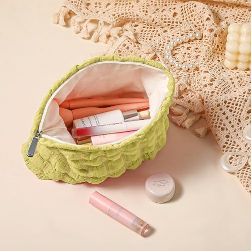 Bubble Cloud Makeup Bag - Large Capacity Travel Cosmetic Organizer | Puffy quilted design, smooth zipper, cute aesthetic makeup pouch, ideal for daily storage, travel, for women, girls - color: Yellow