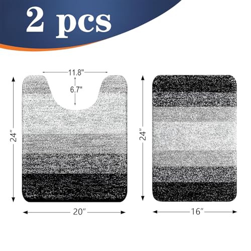 OLANLY Bathroom Rug Set 2 Piece, Soft Absorbent Microfiber Bath Mats and U-Shaped Contour Toilet Rug, Non-Slip, Machine Wash Dry, Plush Shaggy Bath Mats for Bathroom (24"x16"+24"x20", Black) - color: Black, size: 24" X 16" + U24" X 20"