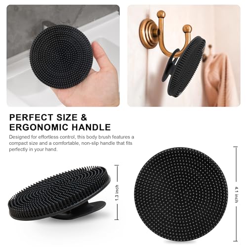 INNERNEED Food Grade Silicone Body Scrubber Gentle Exfoliating Brush for Women Men Deep Clean for All Skin Types, More Hygienic and Well Lather (Black+Dark Blue) - color: (Set2) Black+dark Blue