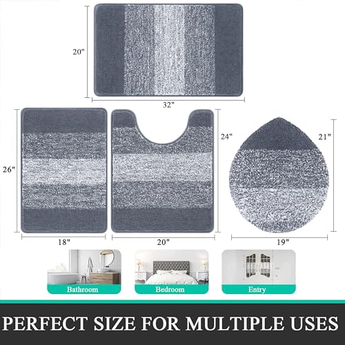 Bsmathom Bathroom Rugs Sets 4 Piece with Toilet Cover, Plush Shaggy Microfiber Non Slip Bath Rugs, Machine Washable Bathroom Mat with U-Shaped Contour Toilet Mat Shower, Dark Grey - color: Dark Grey, size: 18"x26"+20"x31"+U20"x24"+Cover19"x21"